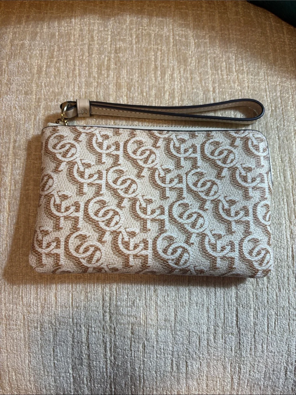 Coach Beige & Cream Signature Wristlet
